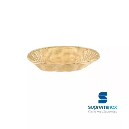 Cesta pan baguette poly-rattan 23x10 cm 9023 Supreminox color beige con diseño trenzado y acabado ligero.