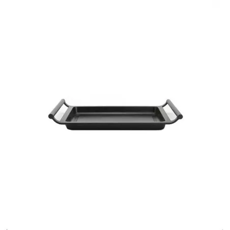 PARRILLA PLANA EFFICIENT 35 BRA de acero antiadherente negra con asas laterales ergonómicas y diseño moderno.