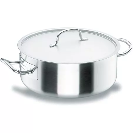 Cacerola baja Lacor Chef 40 cm 19,4 L de acero inoxidable con tapa y asas ergonómicas, ideal para cocinar.