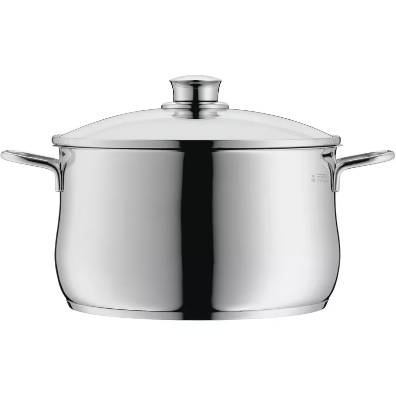 Batería cocina Diadem Plus WMF 5 piezas acero Cromargan pulido con tapa de vidrio y asas ergonómicas