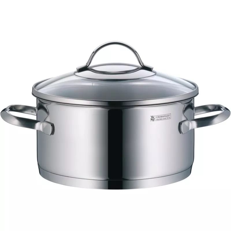 Cacerola baja WMF Provence Plus 24 cm acero inox con tapa de vidrio, diseño elegante y acabado pulido.