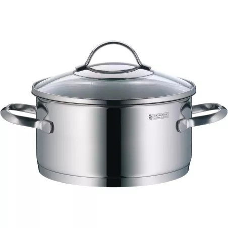Cacerola baja WMF Provence Plus 24 cm acero inox con tapa de vidrio, diseño elegante y acabado pulido.