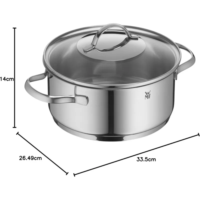 Cacerola baja WMF Provence Plus 24 cm acero inox con tapa de vidrio y asas de acero pulido