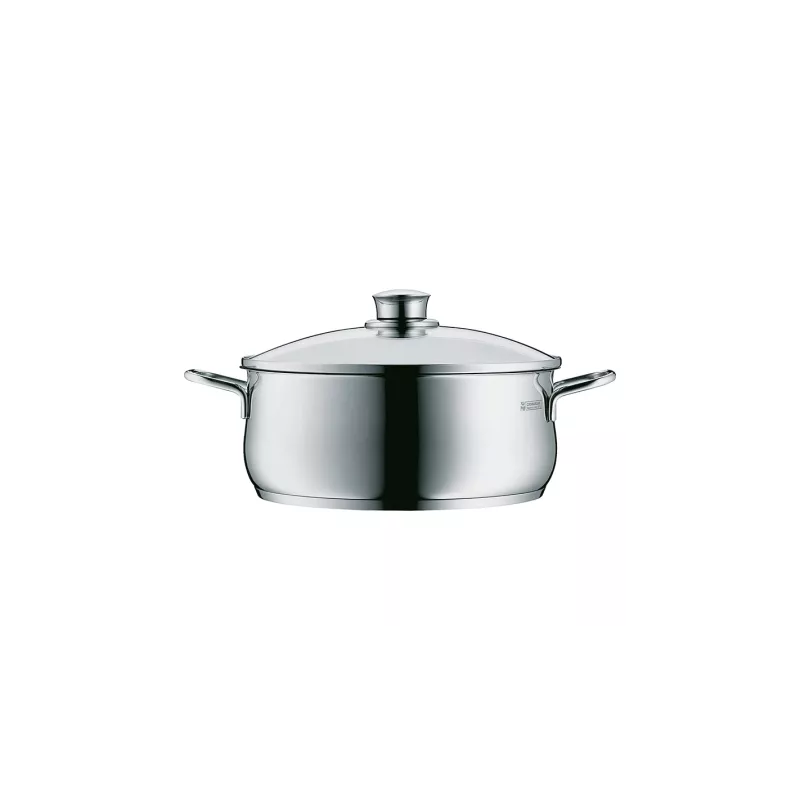 Cacerola baja WMF Diadem Plus 20 cm acero inoxidable inducción con tapadera y acabado pulido brillante.