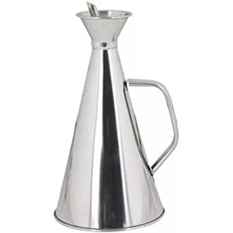 Alcuza inox 1/4L Ilsa antigoteo con diseño cónico, acero inoxidable y acabado brillante ideal para servir líquidos.