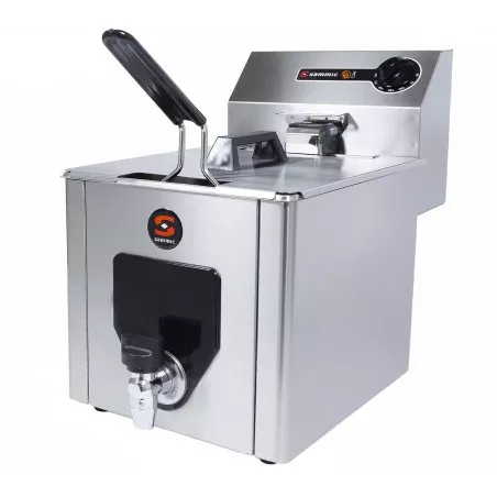 Freidora eléctrica profesional Sammic PF-10 trifásica 8L 5100W de acero inoxidable con grifo de drenaje y tapa.
