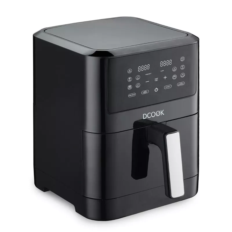 Freidora de aire DCook 5427050 8L 1700W digital de color negro con panel táctil y diseño compacto.