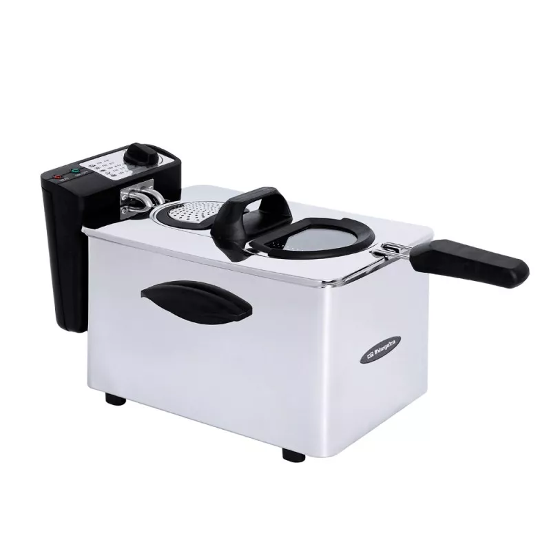 Freidora de aceite Orbegozo FDR45 4L 2000W inox con diseño rectangular y acabado en acero inoxidable brillante.