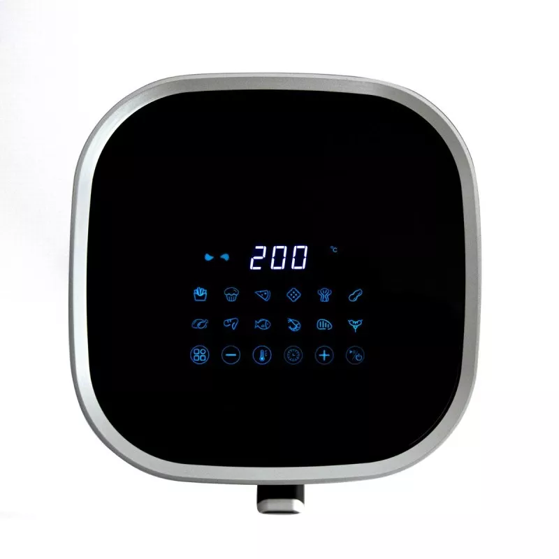 Freidora de aire DCook Gallery 4,6L 1450W negra con panel digital y opciones de cocción variadas.