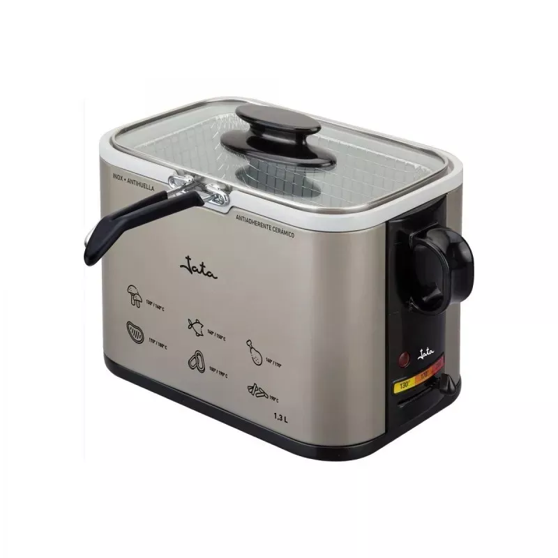 Freidora de aceite Jata FR326E 1,3L 1000W inox con diseño compacto y acabado en acero inoxidable.