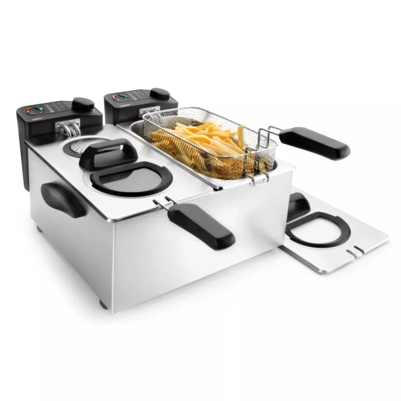 Freidora de aceite Lacor 69170 doble 7L 4000W inox, acero inoxidable, diseño moderno y dos cestas para frituras.