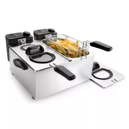 Freidora de aceite Lacor 69170 doble 7L 4000W inox, acero inoxidable, diseño moderno y dos cestas para frituras.