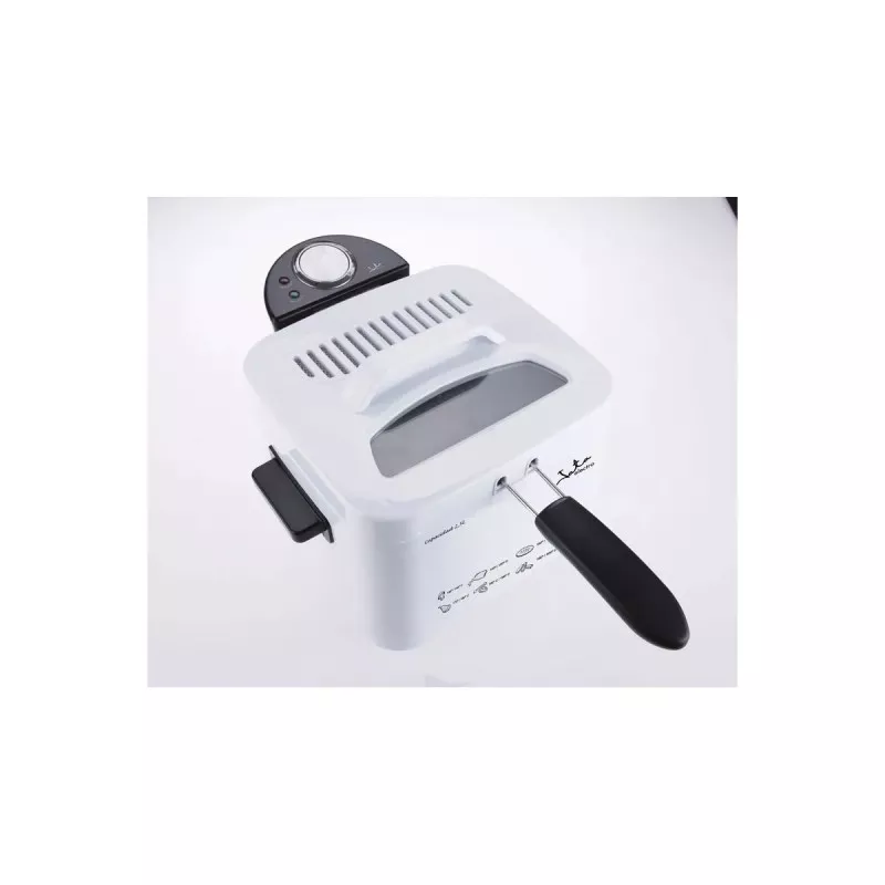 Freidora de aceite Jata FR278 2,5L 2000W blanca con diseño compacto y mango ergonómico