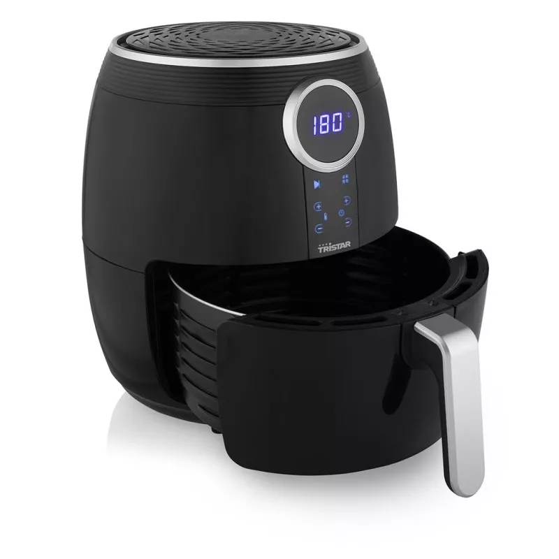 Freidora de aire Tristar FR6956 4,5L 1500W digital negra con pantalla LED y diseño compacto.