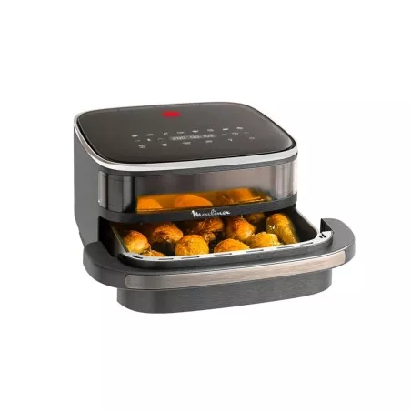Freidora de aire Moulinex EasyFry XL 4L 2000W de diseño moderno en color negro con cesta de cocción extraíble.