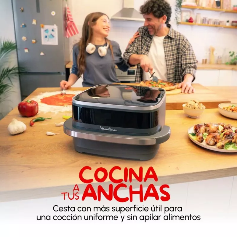 Freidora de aire Moulinex EasyFry XL 4L 2000W color negro con diseño compacto y cesta de gran capacidad para comidas saludables.