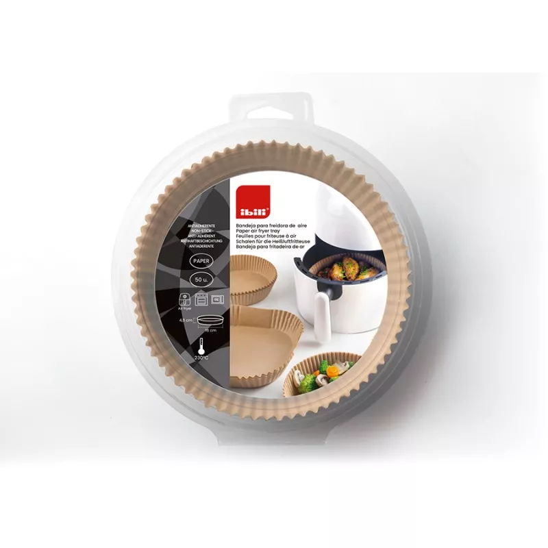Bandeja desechable redonda para freidora de aire 50 uds 688516 de papel kraft resistente y antideslizante, ideal para cocinar.