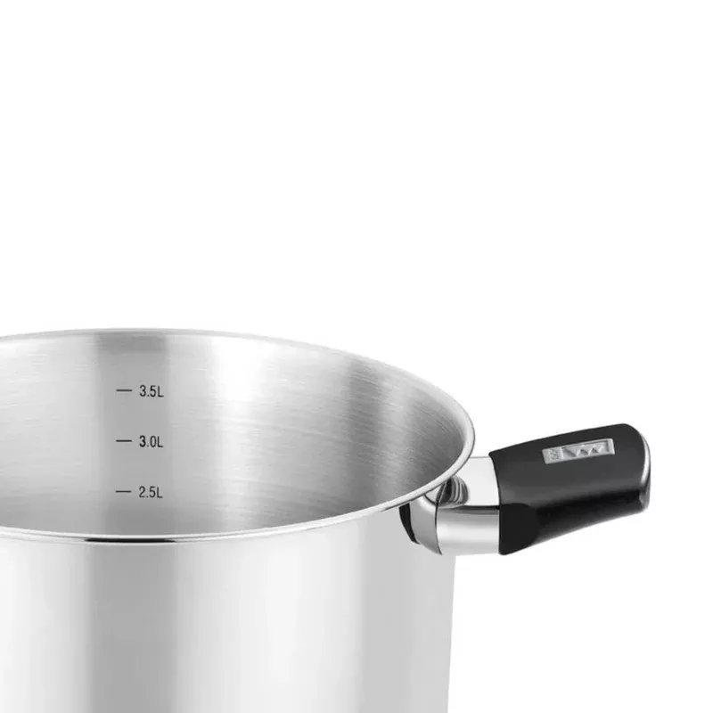 Olla Monix Elite 16 cm acero inoxidable inducción con tapa, diseño pulido y mango ergonómico para fácil manejo