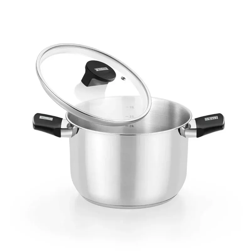 Olla Monix Elite 26 cm de acero inoxidable para inducción con tapa de vidrio resistente y asas ergonómicas