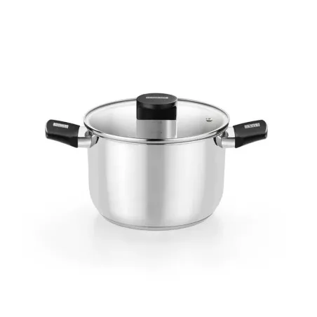 Olla Monix Elite 30 cm acero inoxidable inducción con tapa, diseño moderno y acabado pulido brillante.