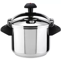 Olla a presión Magefesa Inoxtar 6L de acero inoxidable con acabado pulido y asas de baquelita antideslizantes