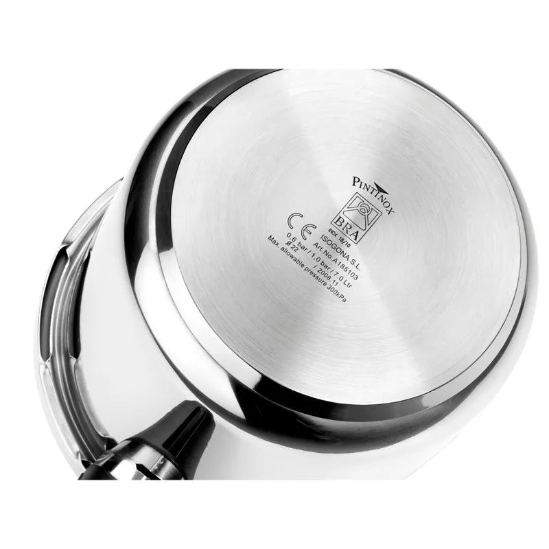 Olla a presión BRA Vitesse 7L de acero inoxidable brillante, inducción, con base plana para mejor conductividad térmica