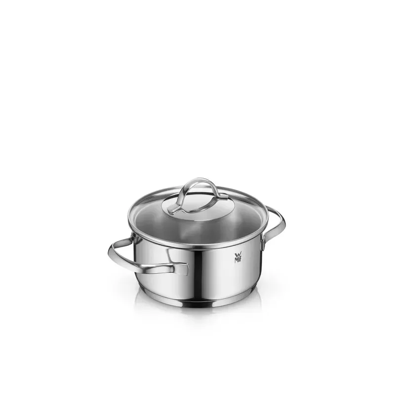Olla baja WMF Provence Plus 16 cm acero inoxidable con diseño pulido y tapa de vidrio, apta para inducción