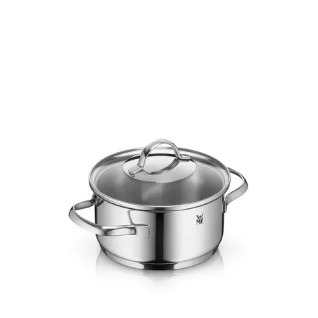 Olla baja WMF Provence Plus 16 cm acero inoxidable con diseño pulido y tapa de vidrio, apta para inducción