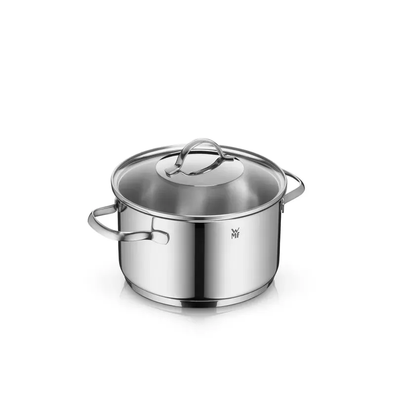 Olla baja WMF Provence Plus 20 cm de acero inoxidable con diseño pulido y tapa de vidrio para inducción