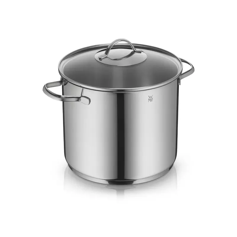 Olla alta WMF Provence Plus 24 cm de acero inoxidable, diseño moderno y tapa de cristal, apta para inducción.