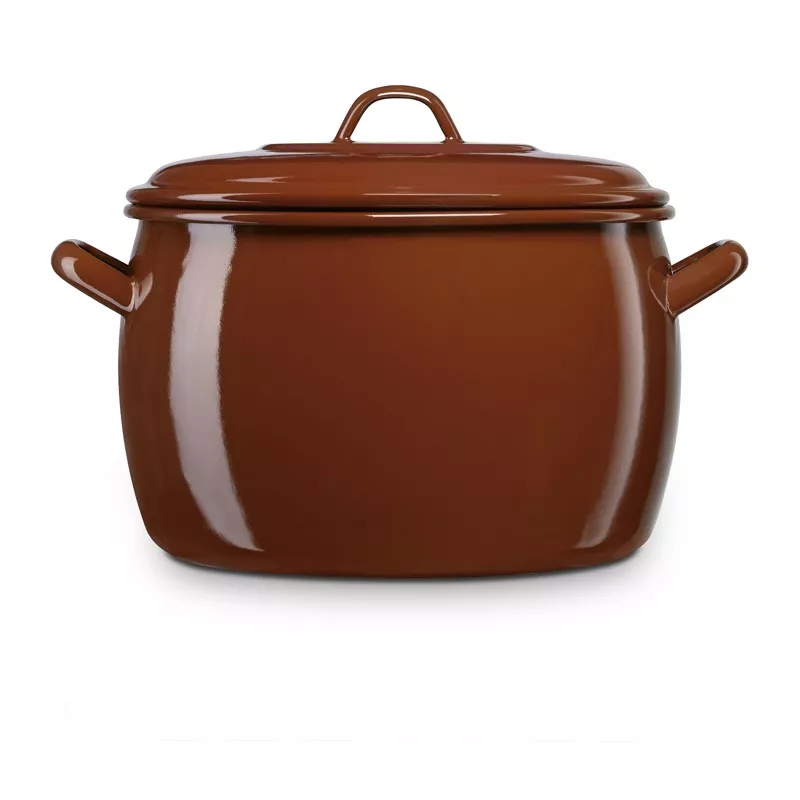 Olla abombada La Estrella 32 cm 16L en acero esmaltado color marrón con tapa y asas laterales