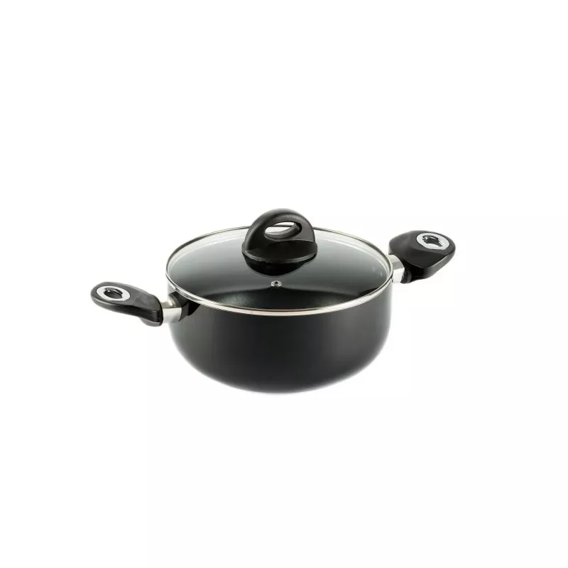 Olla Vier 20 cm de aluminio ligera color negro con tapa de vidrio y asas ergonómicas para uso doméstico