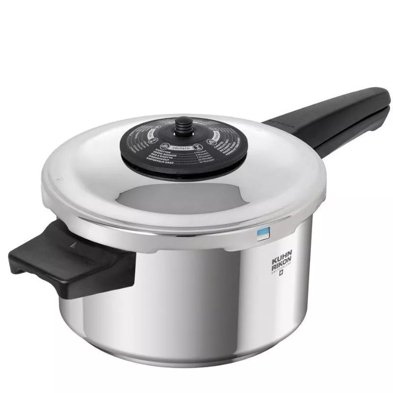 Olla a presión Kuhn Rikon Duromatic Neo Classic 3,5L de acero inoxidable con tapa hermética y mango ergonómico.