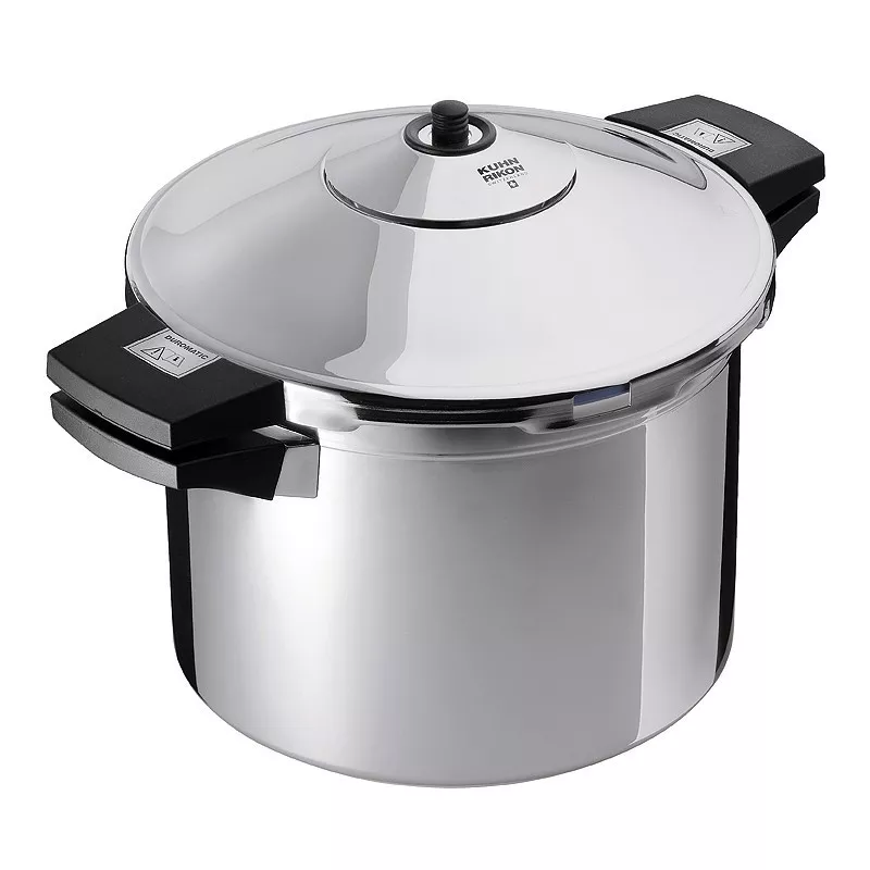 Olla a presión Kuhn Rikon Duromatic Hotel 8L inducción de acero inoxidable brillante y diseño ergonómico con asas antideslizante