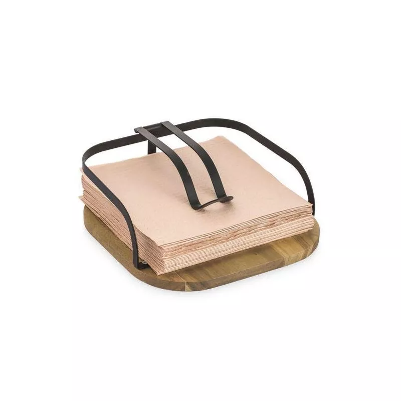 Servilletero metálico rectangular West Viejo Valle Confortime en color negro con base de madera y diseño moderno.