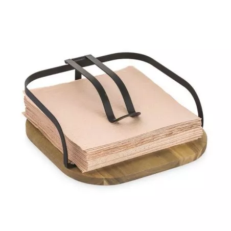 Servilletero metálico rectangular West Viejo Valle Confortime en color negro con base de madera y diseño moderno.