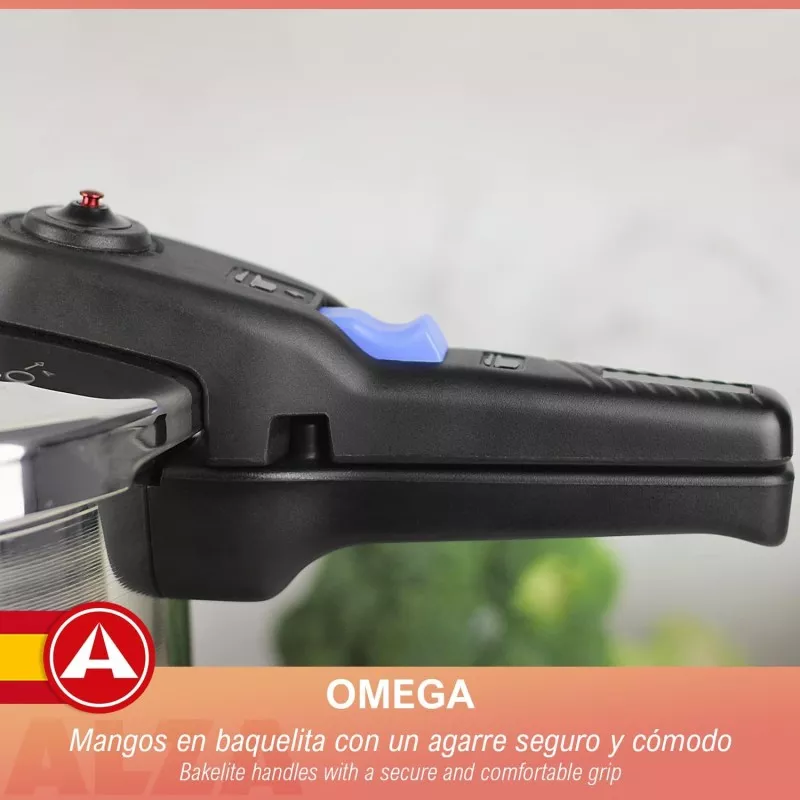 Olla superrápida Alza Omega 8L acero inoxidable con mango de baquelita ergonómico y seguro para un mejor manejo