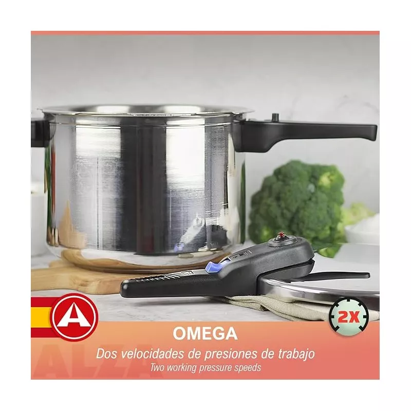 Olla superrápida Alza Omega 8L acero inoxidable con diseño moderno y dos velocidades de cocción ajustables