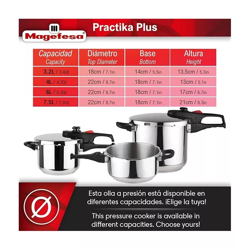 Olla a presión Magefesa Practika Plus 6L inducción acero inoxidable con tapa de fácil apertura y asa ergonómica