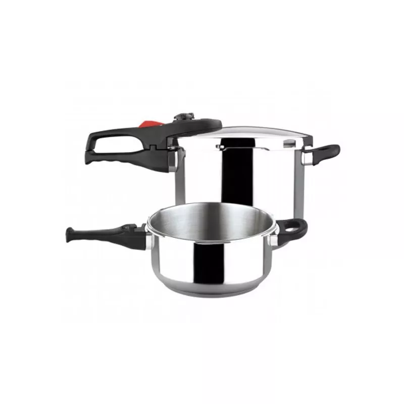 Olla a presión Magefesa Practika Plus 6+4L de acero inoxidable con diseño funcional y tapa de seguridad