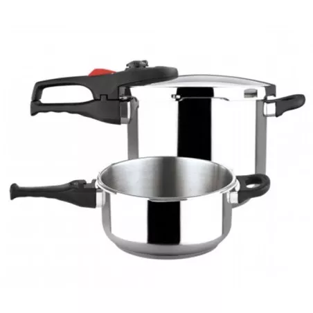 Olla a presión Magefesa Practika Plus 6+4L de acero inoxidable con diseño funcional y tapa de seguridad