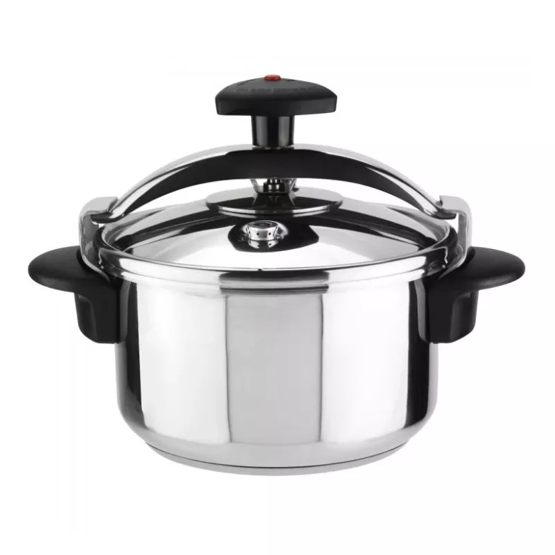 Olla a presión Magefesa Star 4L de acero inoxidable con tapa negra y diseño moderno para inducción.