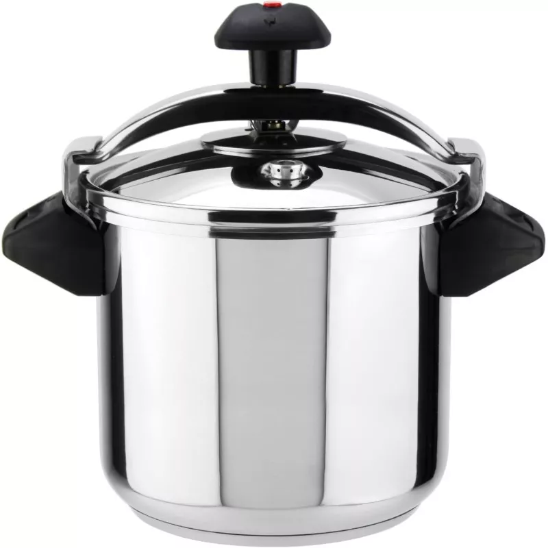 Olla a presión Magefesa Inoxtar 10L de acero inoxidable con asas de tacto frío y diseño moderno para inducción
