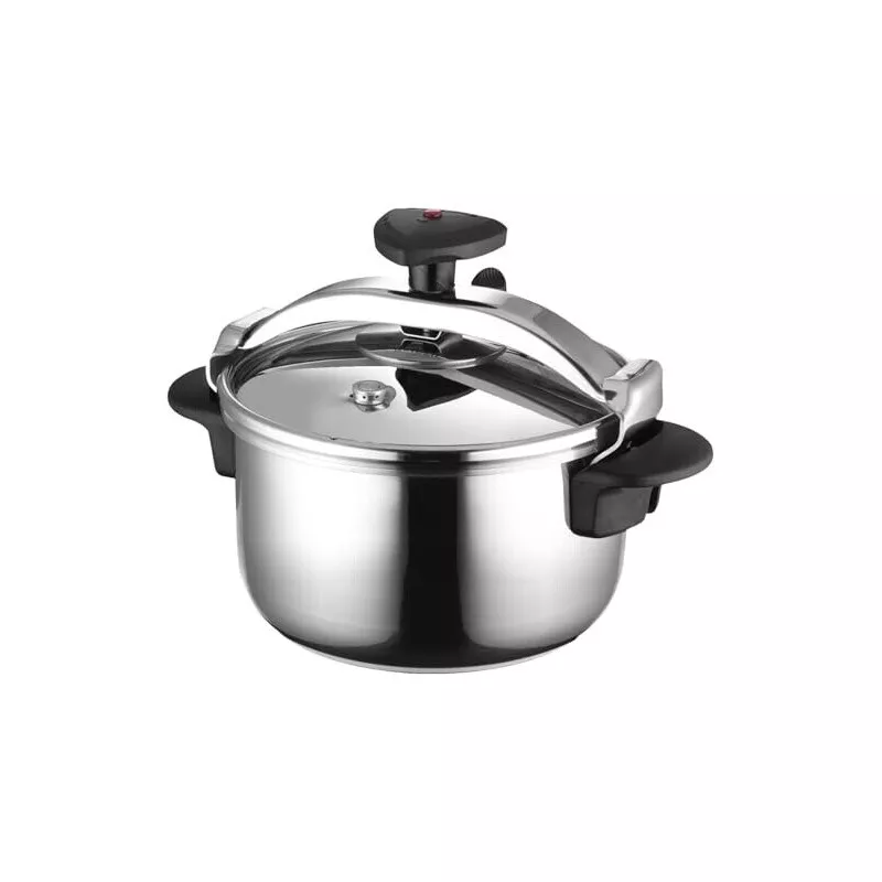 Olla a presión Magefesa Star 12L de acero inoxidable, diseño moderno con tapa de seguridad y mango ergonómico.