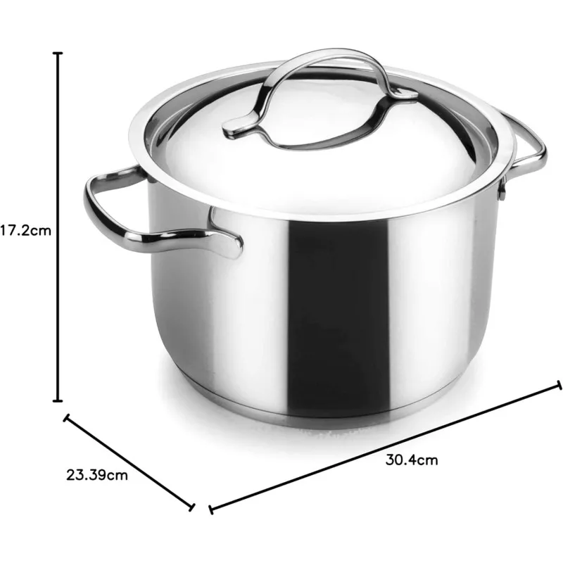 Olla Lacor Basic 20 cm acero inoxidable inducción con tapa y diseño pulido, ideal para cocción rápida y duradera.