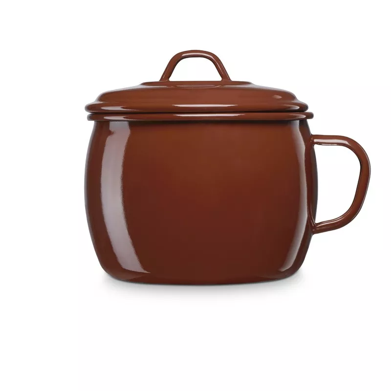 Puchero esmaltado marrón acero 1,5L 14cm La Estrella con diseño curvo y acabado brillante ideal para cocinar.