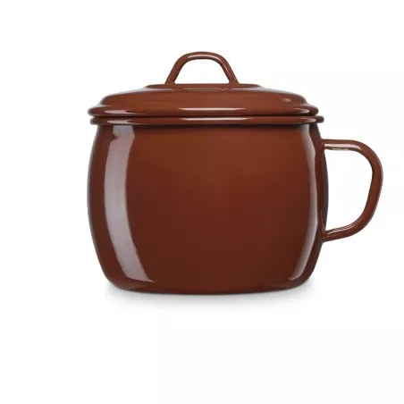 Puchero esmaltado marrón acero 1,5L 14cm La Estrella con diseño curvo y acabado brillante ideal para cocinar.
