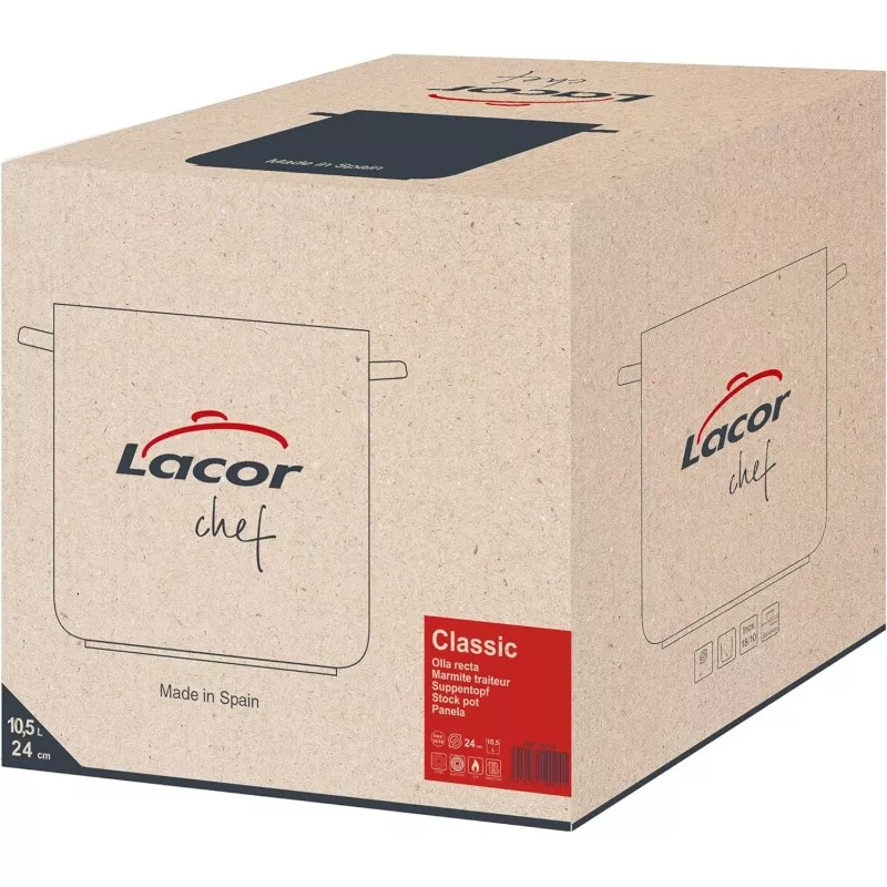 Olla Lacor Chef 24 cm 10,5L de acero inoxidable con diseño clásico y apta para inducción