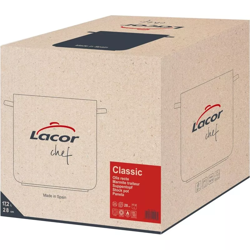 Olla Lacor Chef 28 cm 17,2L acero inoxidable inducción con diseño moderno y acabado resistente al desgaste