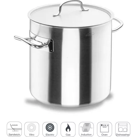 Olla Lacor Chef 45 cm 68,3L de acero inoxidable con diseño elegante y tapa hermética, ideal para inducción